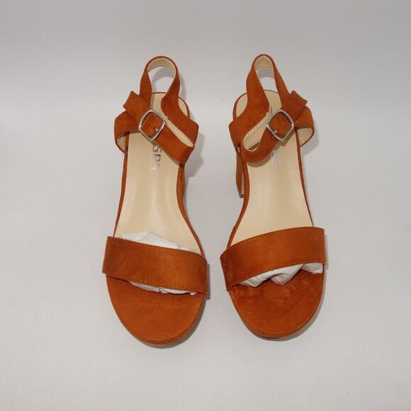 NEW rsxses Suede Platform Heels Sandals Peep Toe Brown Women's 6.5 - Picture 4 of 7